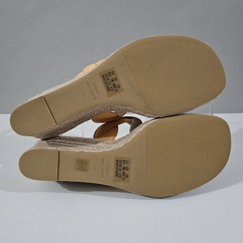 Stuart Weitzman Twist Espadrille Wedge Sandal Womens 10 Mango Leather Slide